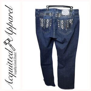 Miss Me Jeans Mid Rise Easy Boot Cut Whisker Dark Wash Size 38